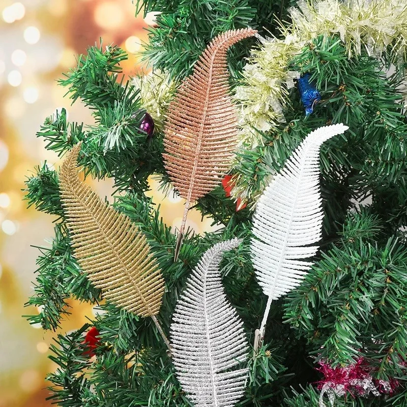 6pcs Christmas Glittery Feather Clip DIY Christmas Tree Decoration Feather Glittery Baubles Ornament Party Supplies Home Decor