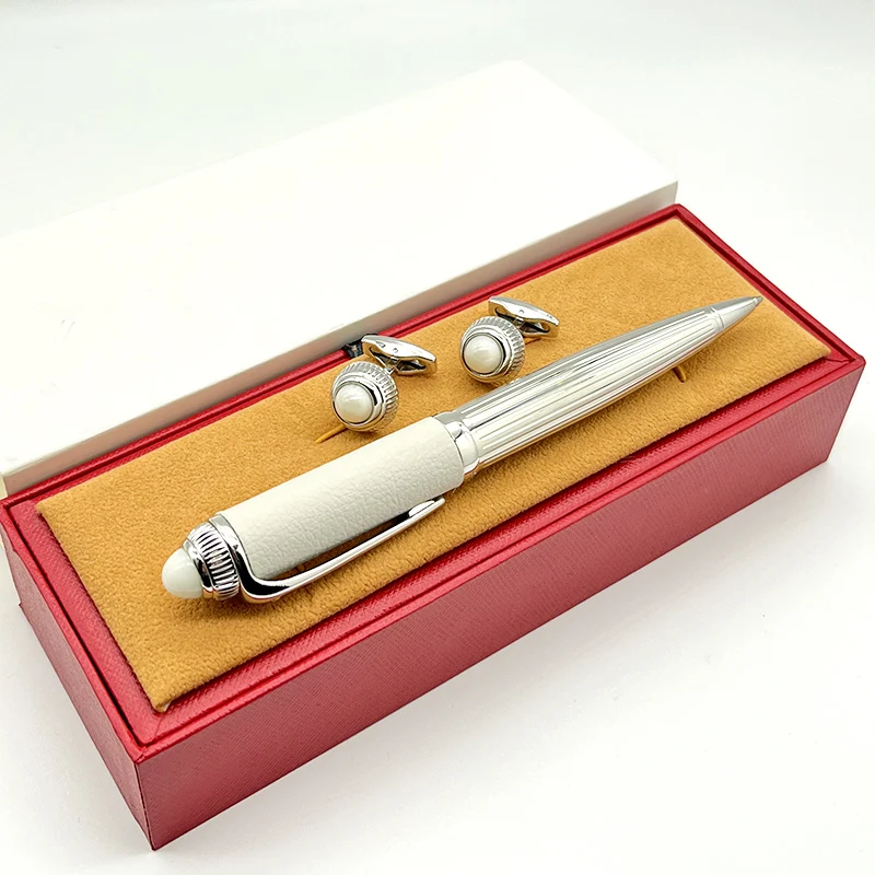 YAMALANG CT White Black Leather Barrel Ballpoint Pen Cufflinks Classic Sports Writing Smooth