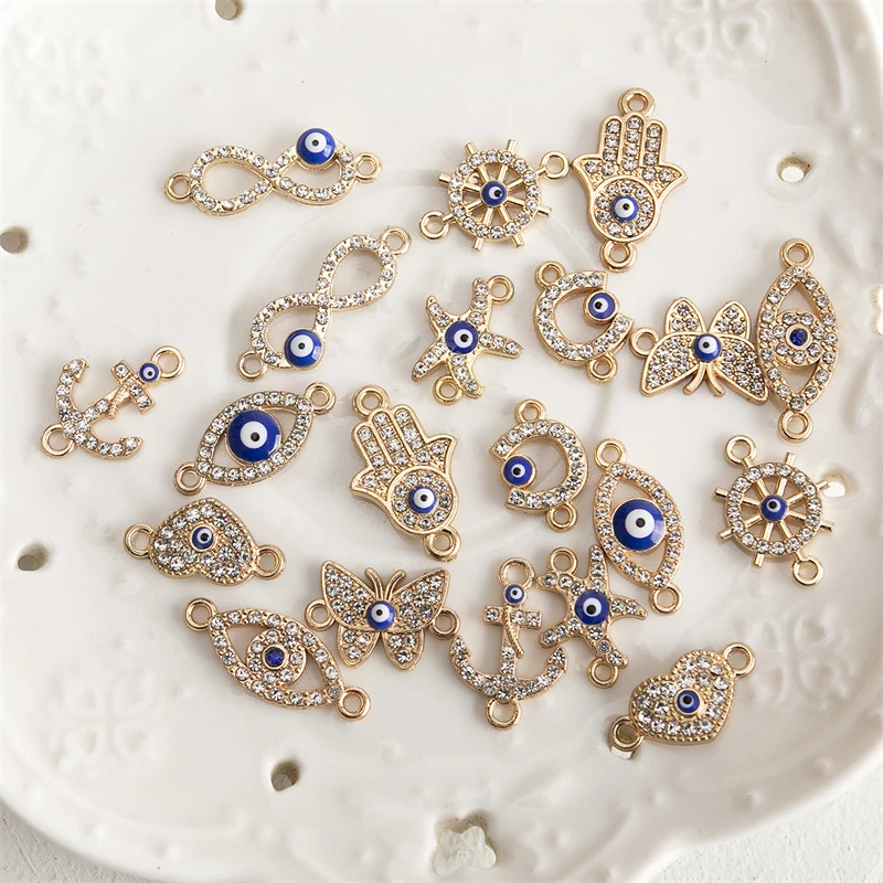 20pcs/lot Gold Color Multi-style Rhinestones Crystal Eyes Charms Pendant DIY Bracelet Necklace for Jewelry Accessories