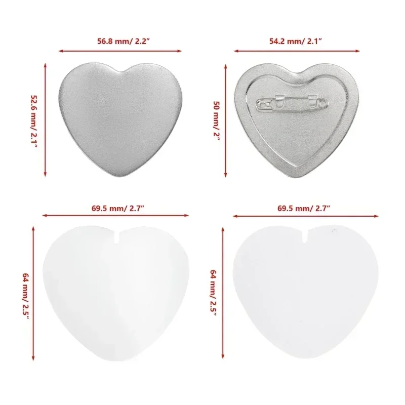 Pink Heart Shape 57*53mm Button Maker Machine Mold 100 Set Button Parts for Pin Badge Press Maker Slide Rail Machine DIY Making