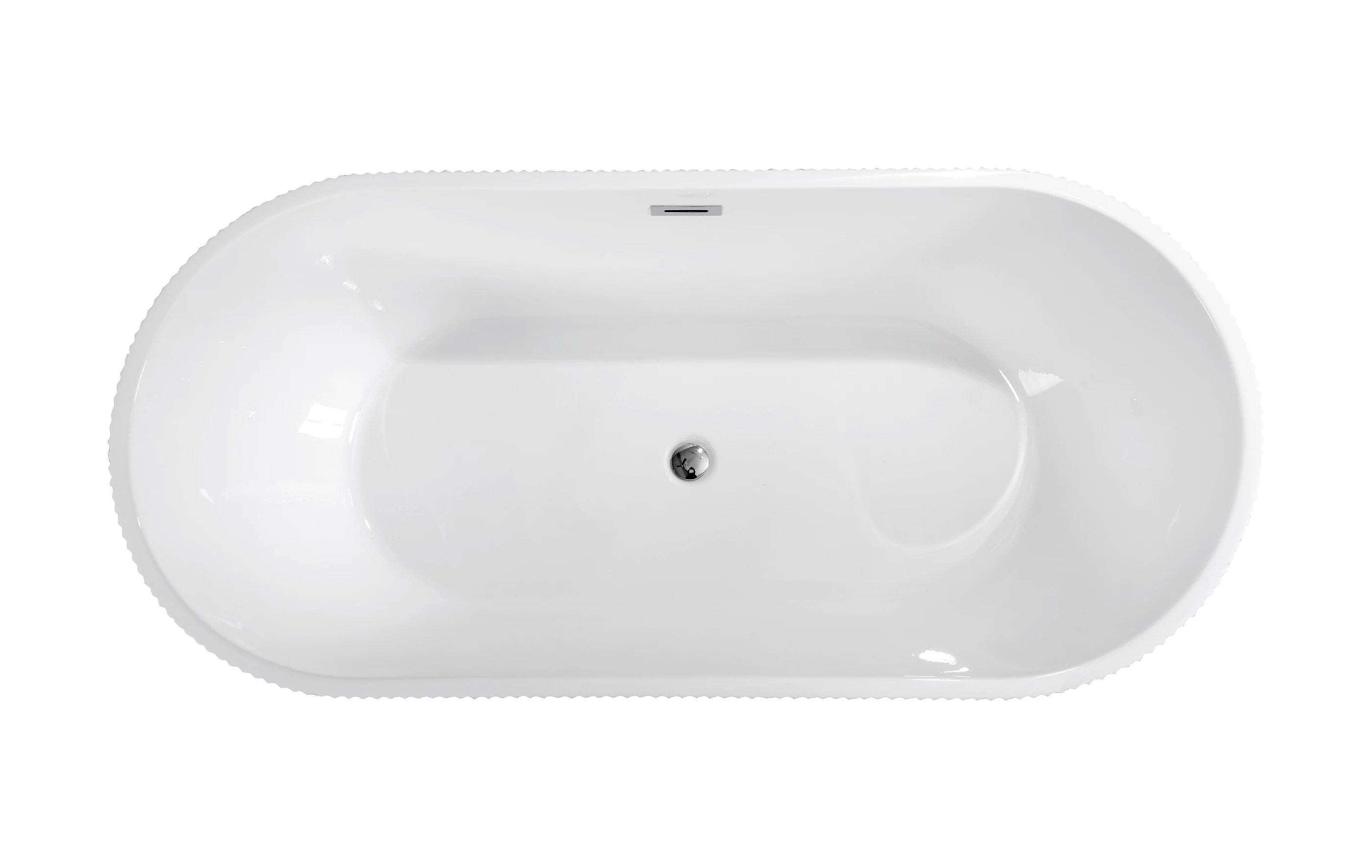 67" Acrylic Freestanding Bathtub-Acrylic Soaking Tubs, Fluted style-Gloss White Freestanding Bathtub With Chrome Overflow and Po