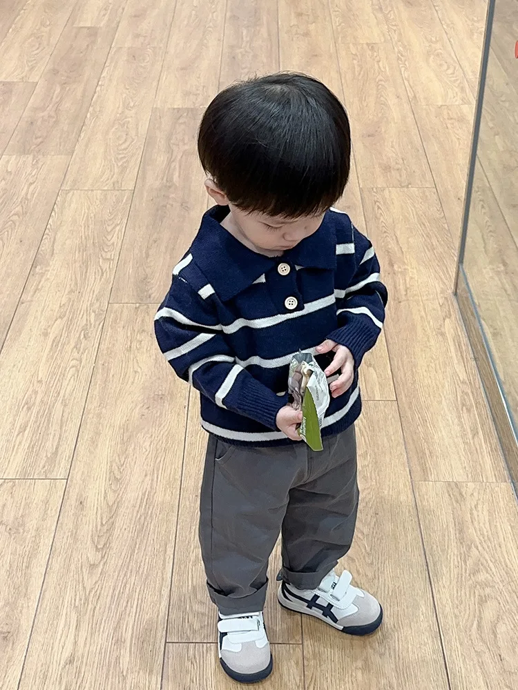 Autumn New Baby Long Sleeve Knit Sweater Winter Warm Polo Collar Sweater For Boys Girls Fashion Infant Striped knit sweater