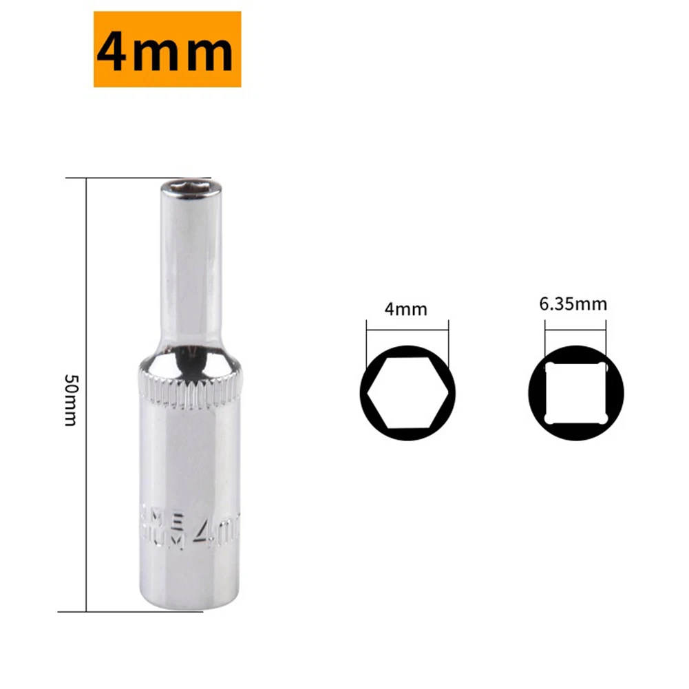 

Reliable 1/4 Hex Socket Wrench Heads, High Grade Chrome Vanadium Steel Socket, Durable Chrome Plated Surface Finish