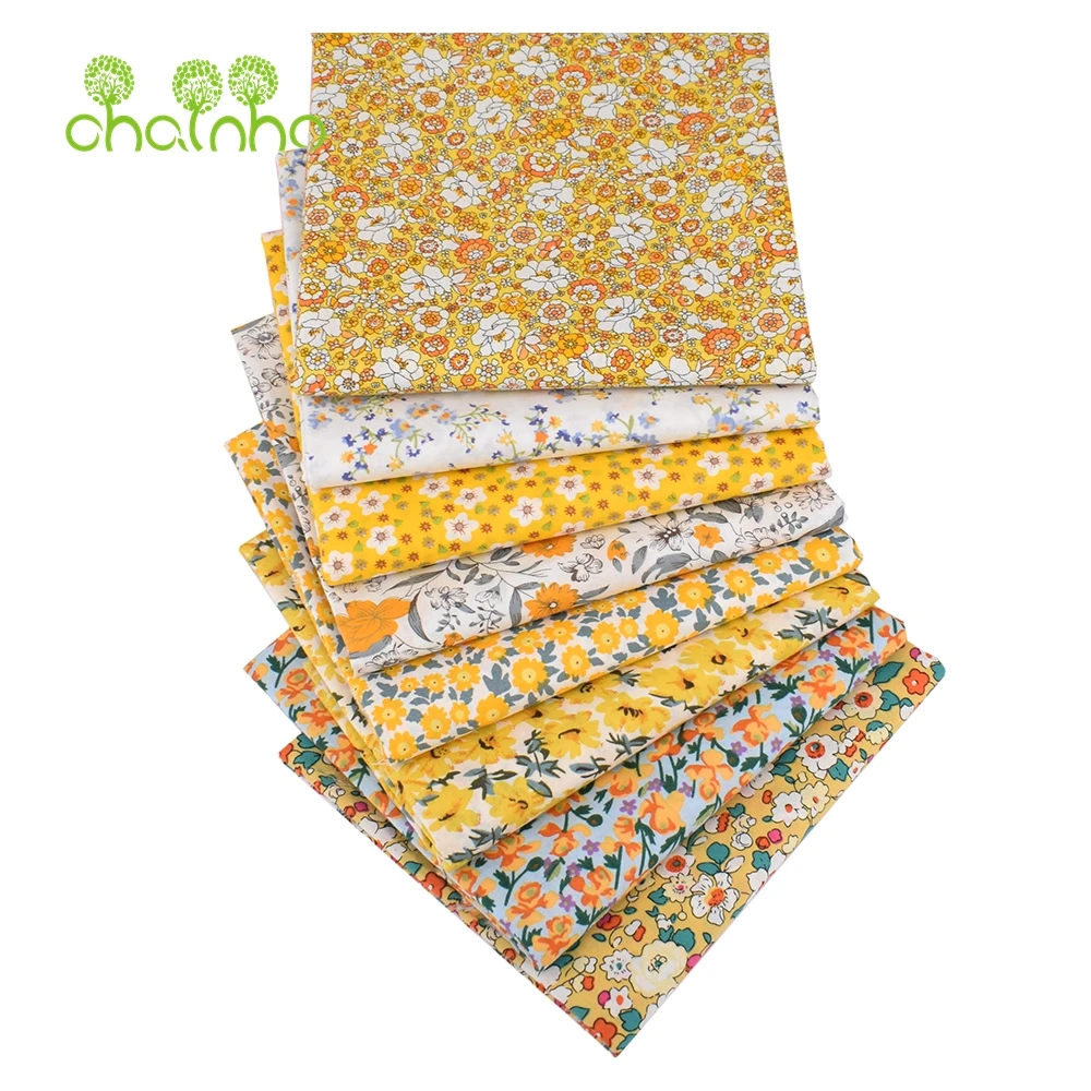Chainho,Printed Plain Weave Poplin Cotton Fabric,DIY Sewing Quilting Material,Patchwork Cloth,Floral Series,3 Sizes,15PC107