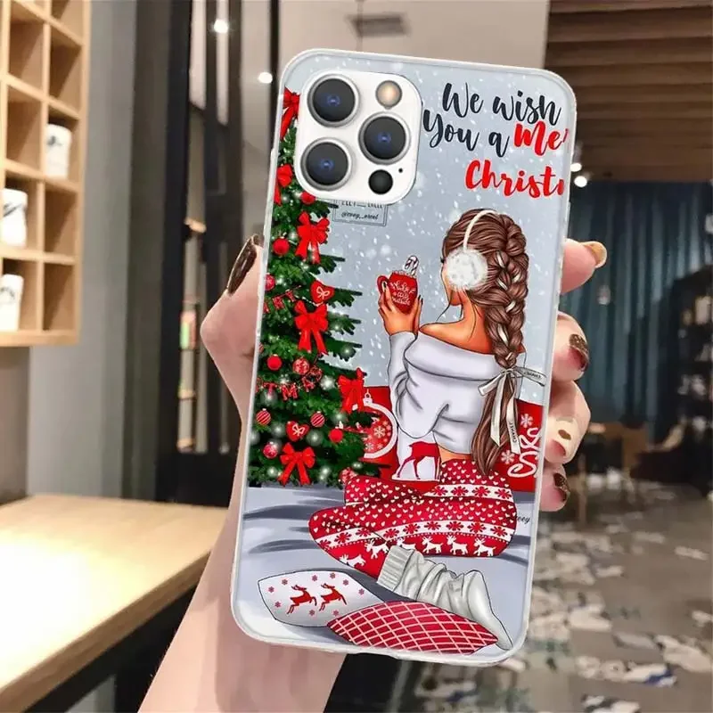 Holiday Edition Transparent Soft Phone Case with Festive Cute Girl Design