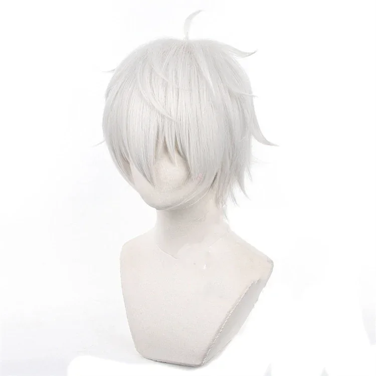 Synthetic Hair Anime Seishiro Nagi Cosplay Wigs Silver White 30cm Short Warping Heat Resistant Man Wig - 3