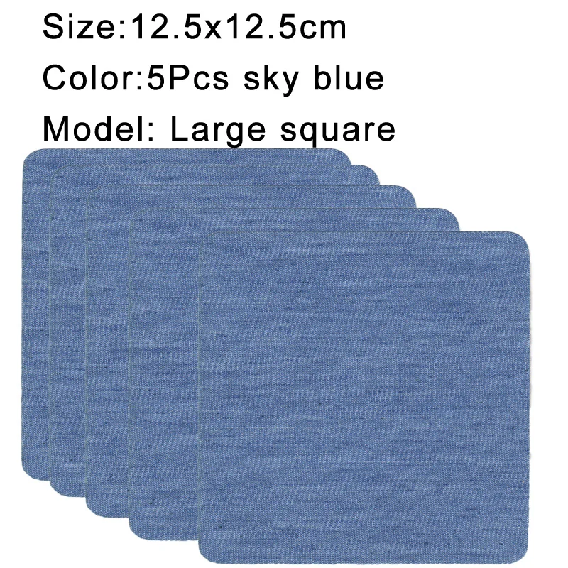 Denim Iron-On Patch Set: Self-Adhesive Blue Cotton Repair Patches