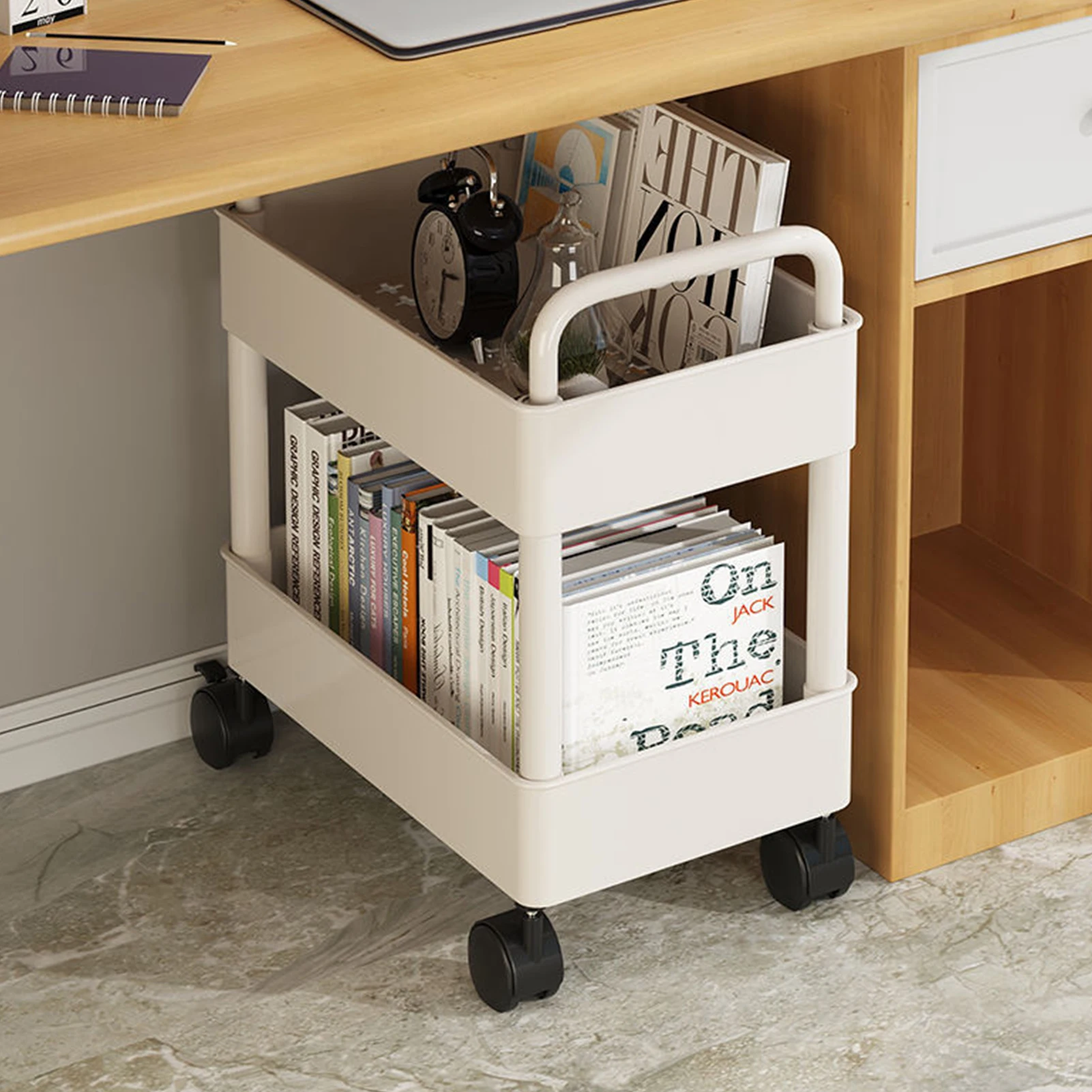 

Storage Rack with Wheels Organizers Double Laye Home Office Decoration Bookshelf Display for Bedroom Dollhouse Movable Handcart