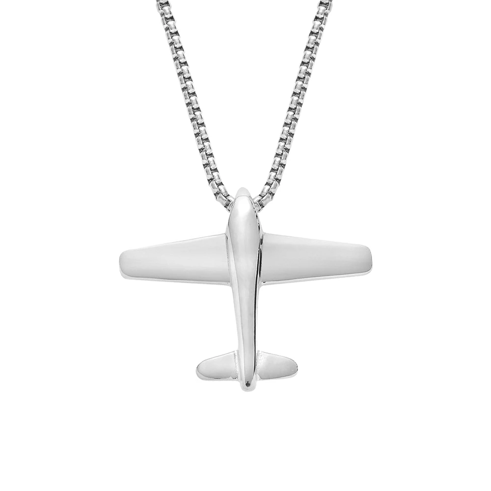 Collana con Ciondolo a Forma di Aeroplano in Acciaio Inossidabile Placcato Oro P
