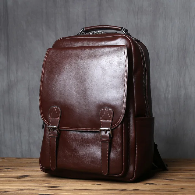 Nzpj-mochila Retro De Piel Auténtica Para Hombre, Bolso De Viaje