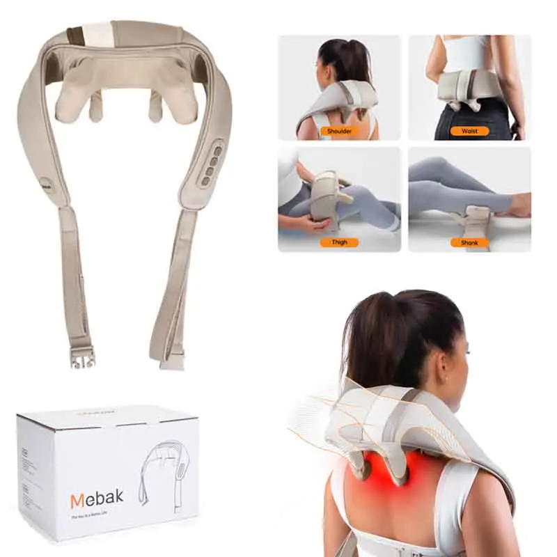 Mebak N1 전기 목 어깨 마사지기, 열 6D 반죽 마사지 베개, 바디 승모근 목 및 자궁 경부 마사지 숄