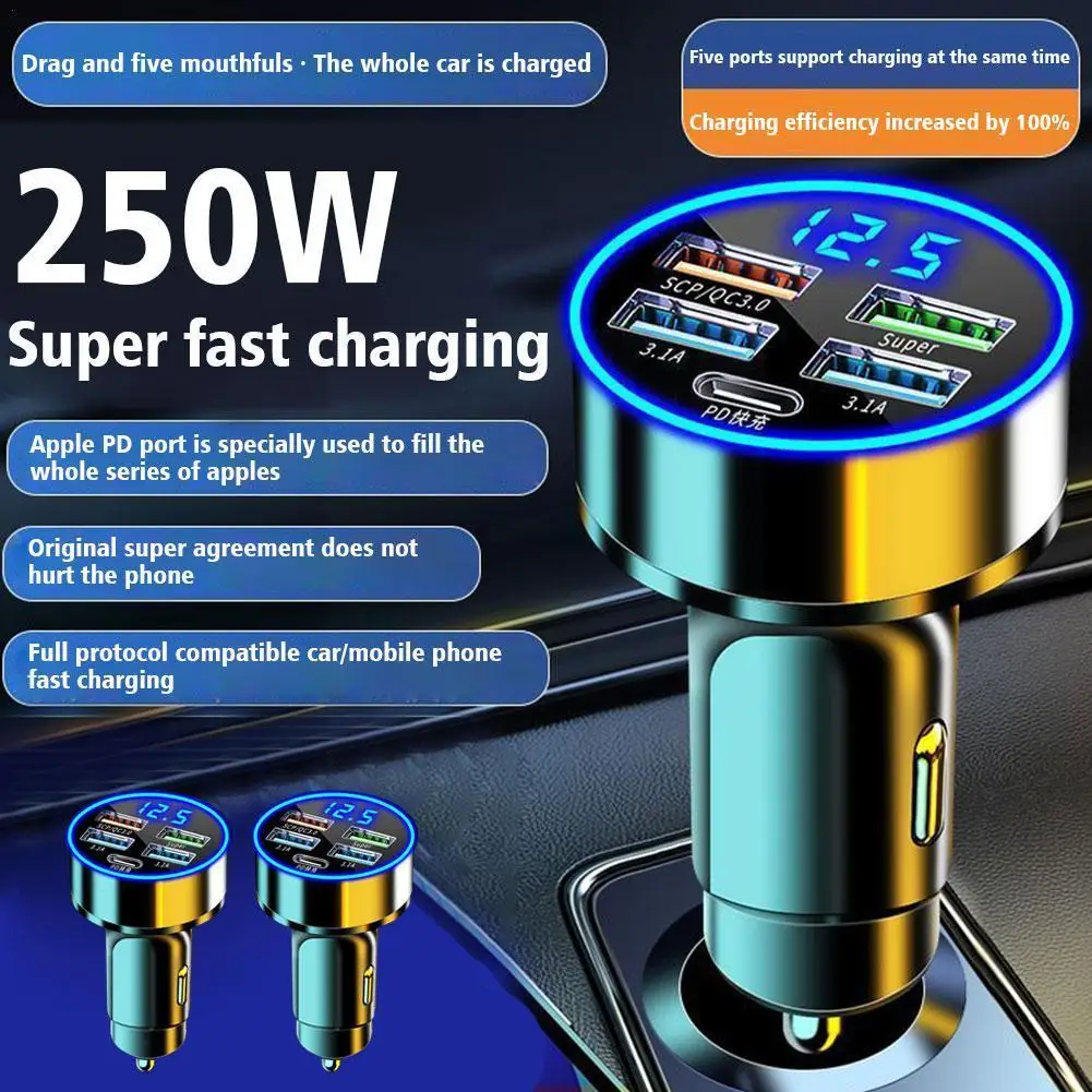 

250W 4 Ports USB Car Charger Fast Charging PD Quick Charge 3.1 USB C Car Phone Charger Adapter For iPhone 14 Pro Samsung S0U7