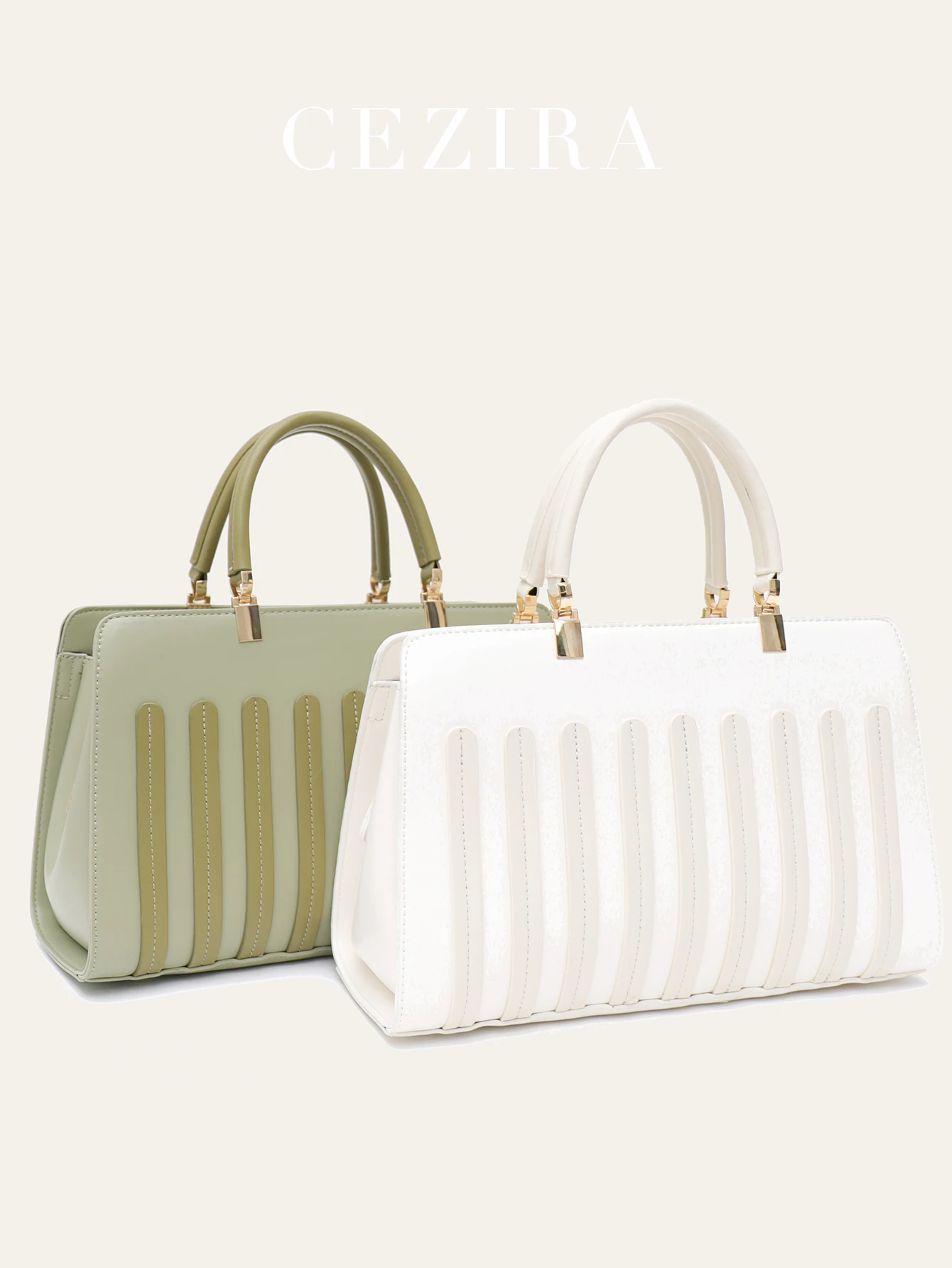 CEZIRA Women Top-handle Tote PU Vegan Leather Contrast Color Stripes Square Handbags Cross Body Shoulder Bags with Long Strap