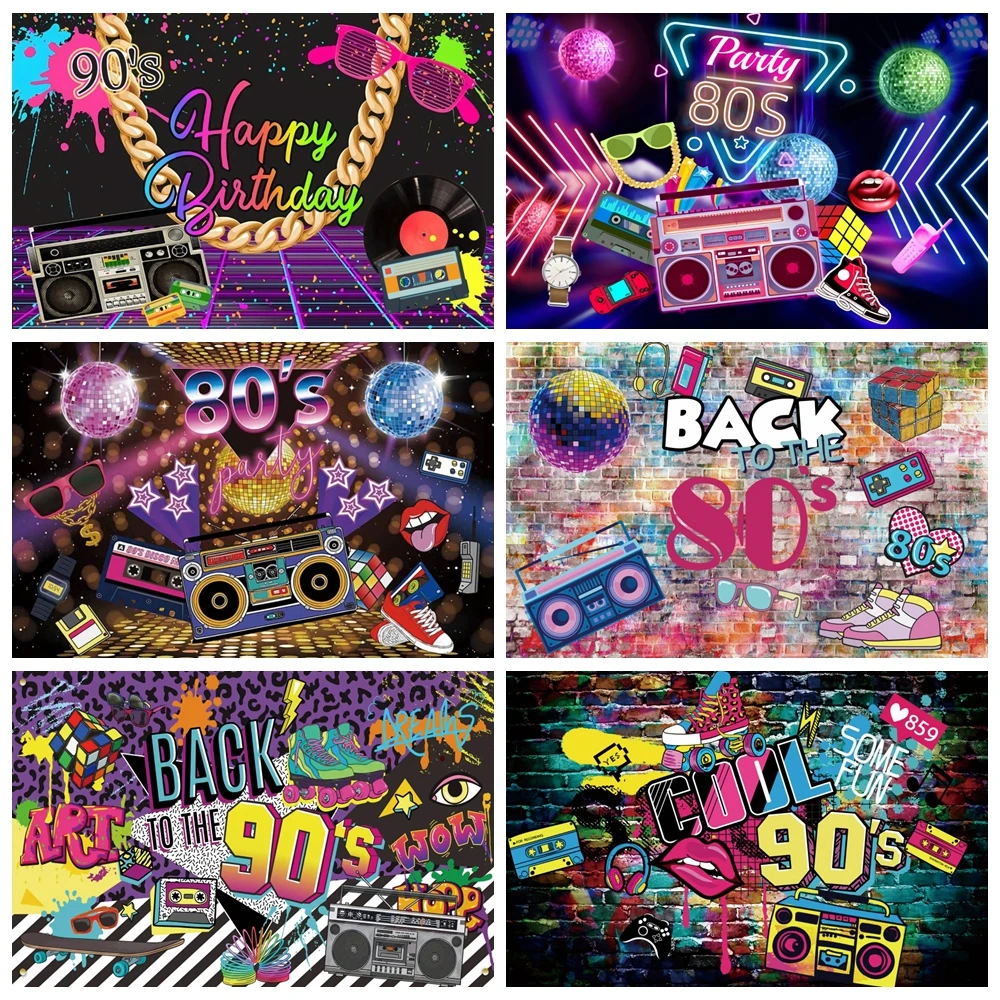 Yeele-Back-To-80-s-90-s-Theme-Party-Music-Disco-Backdrops-Graffiti-Neon ...