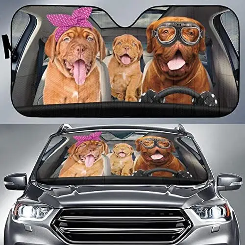 

Funny Dogue De Bordeaux Driving Headband and Eyeglasses Dog Family Car Sunshade, Dogue De Bordeaux Mom Gift, Car Windshield Dura