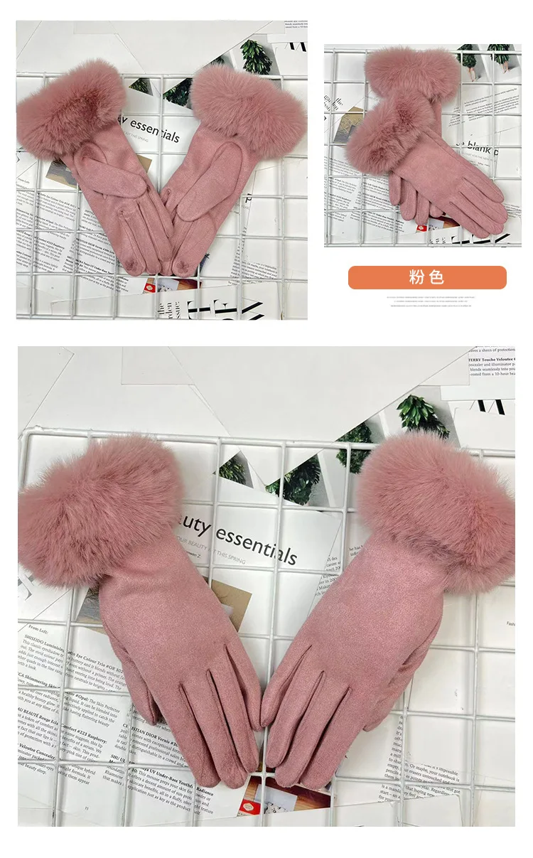 Candy Color Plus Velvet Thicken Women Keep Warm Gloves Fashion Elegant Plush Wrist Winter Cycling Drive Touch Screen Gloves