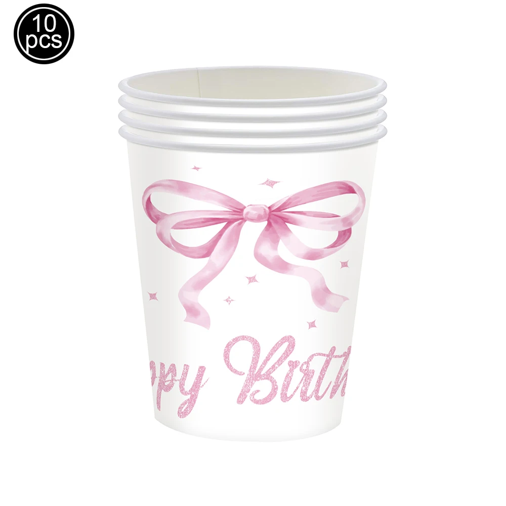 Pink Bow Birthday Party Tableware Set - Plates, Cups, and Napkins