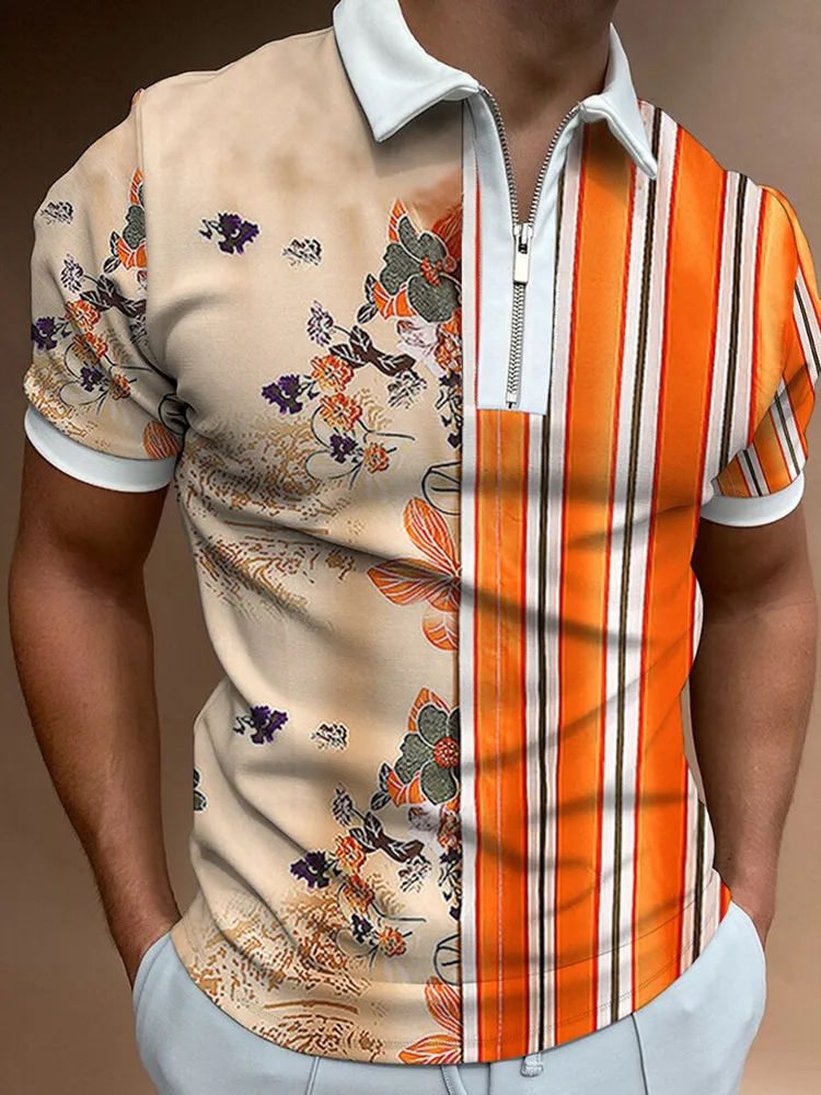 

Men Polo Shirt Summer New Short Sleeve Oversized Loose Zipper Color Matching Clothes Luxury Male Tee Shirts Top men polo t shirt