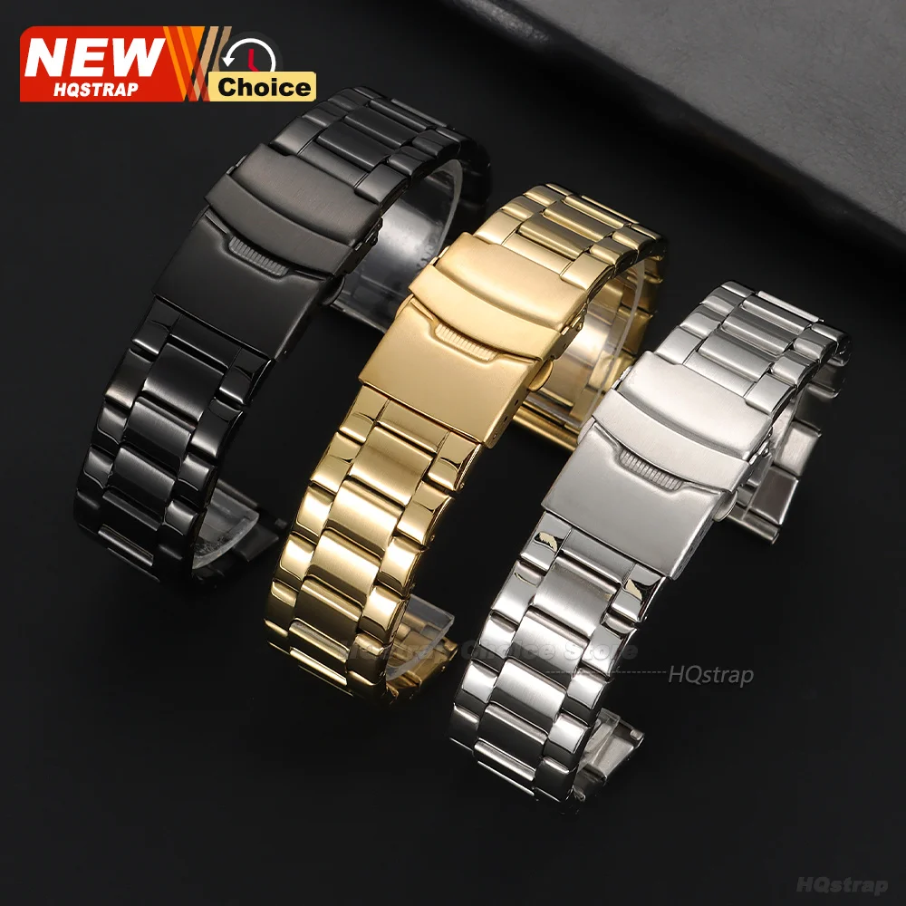 Sleek Stainless Steel Three-Bead Metal Watch Strap