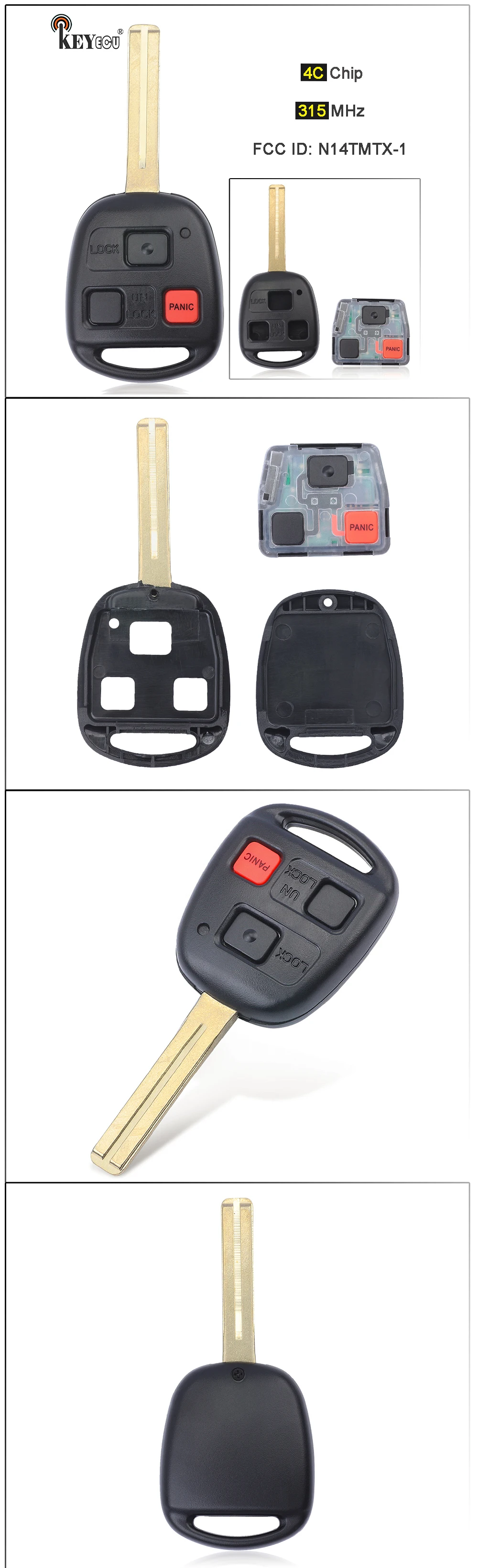 3 botão keyless remoto carro chave fob para lexus rx300 1999-2003