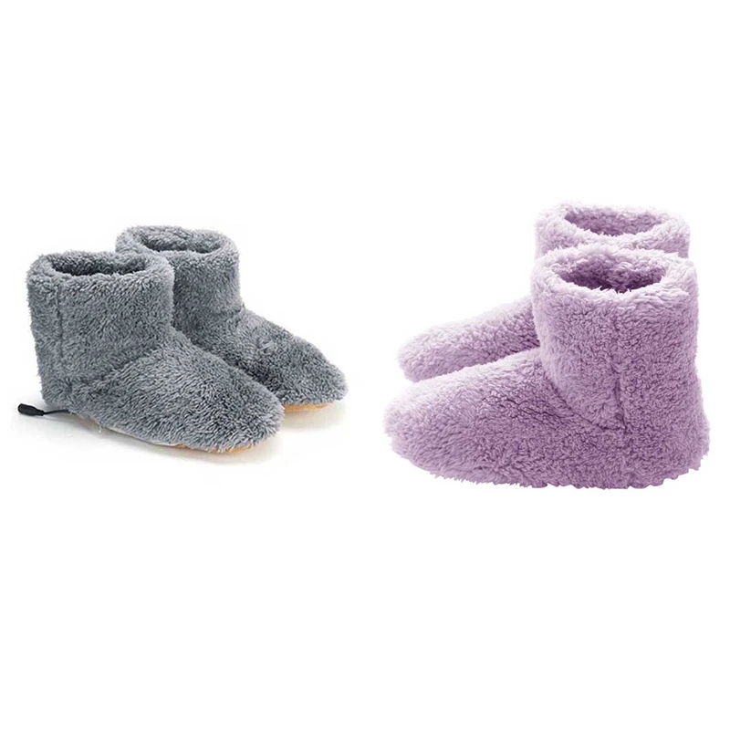 ABGR-Winter USB Heater Foot Shoes Electric Shoes Warming Pad Plush Warm Electric Slippers Feet Heated Insoles