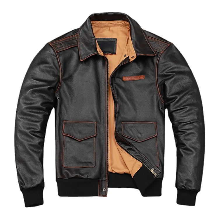 YR! Men's Genuine Leather leather jacket - Classic A2