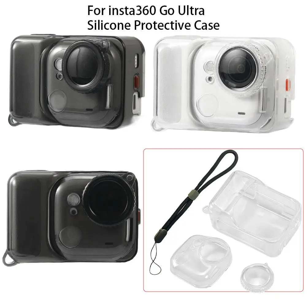 Insta360 GO Ultra glissée dans sa coque TPU transparente, vue de dos
