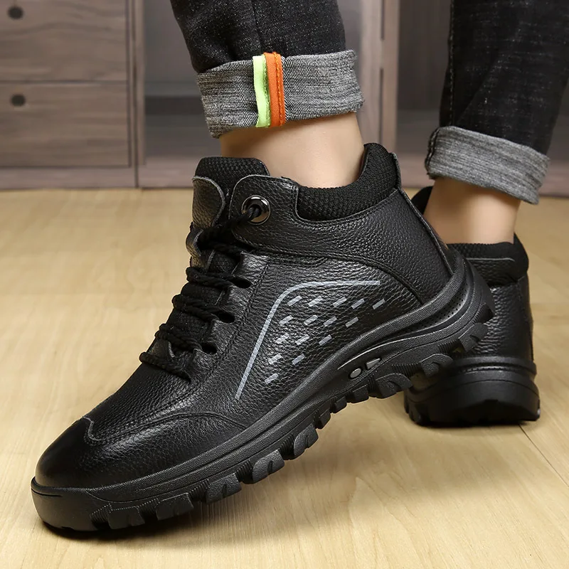 

Мужские теплые ботинки из натуральной кожи, уличные зимние ботинки, повседневные кроссовки, мотоциклетная обувь, резина, для работы