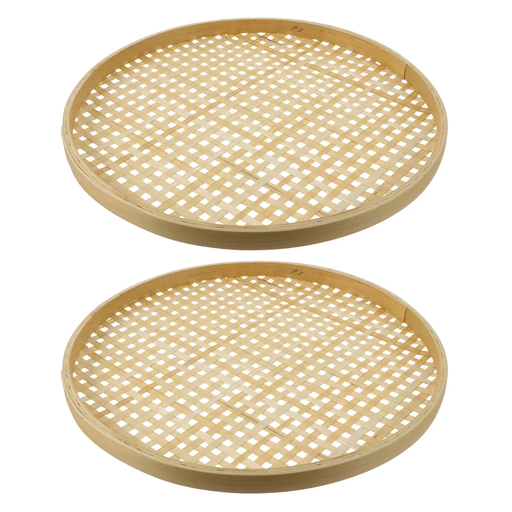 

2pcs Weaving Sieve Woven Basket Tray Chinese Steam Bun Basket Fruit Vegetable Bread Serving Tray 18cm
