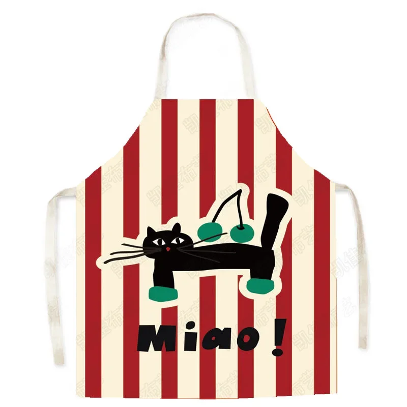 Cute Cat Linen Apron Sleeveless Cooking Workwear Child Parent Matching Kitchen Gown Four Season Style Feed Coverall