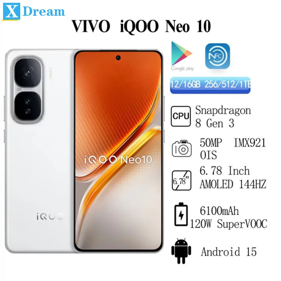 Original VIVO iQOO Neo 10 6100mAh Battery 120W SuperVOOC 50MP