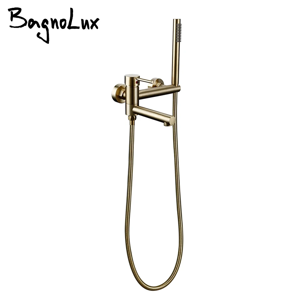 BagnoLux Single Holder Dual Control Wall Mounted Brushed Gold Black Brass Hot and cold Bathroom Bathtub Faucet Tub Shower Set