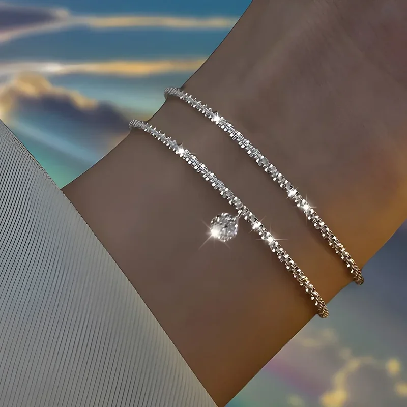 6Pcs 925 Sterling Silver Rhinestone Bracelets for Women