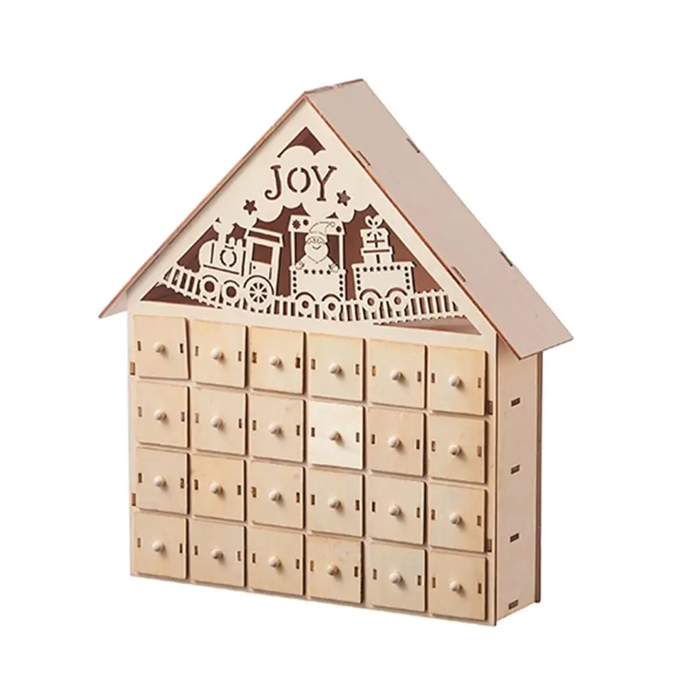 【Worldwide Delivery】 Christmas Advent Calendar Wooden 24 Empty Drawers House Shape Countdown Calendar Rustic Christmas Calendar With Numbered Doors
