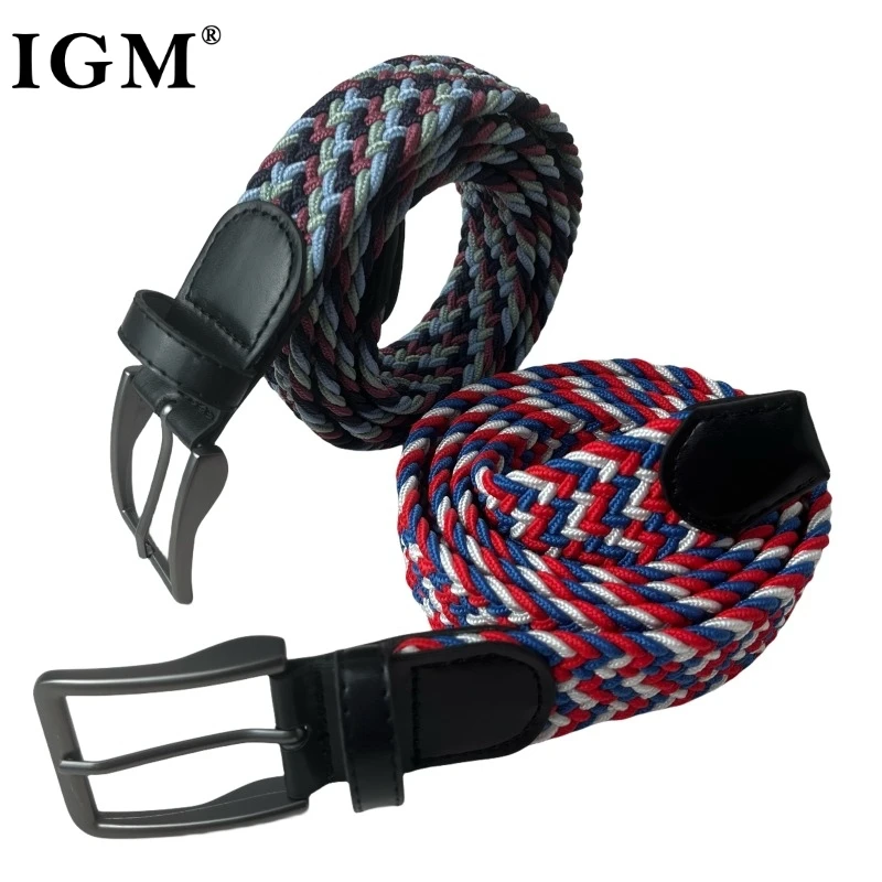 Braided Golf Belt for Men Stretchy Woven Canvas Women Belt No Hole Pin Buckle Elastic and Comfort for Casual Pants and Jeans