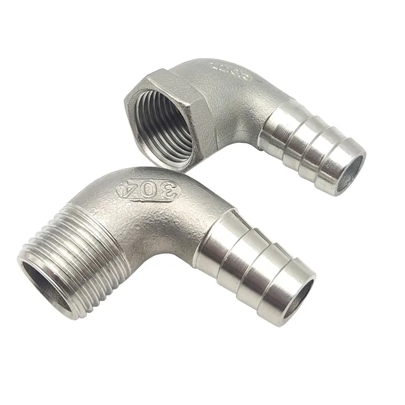 

1/8" 1/4" 3/8" 1/2" 3/4" 1" BSPT Male 6/8/10/12/14/15/16/20/25/32mm Hose Barb Hosetail Elbow 90 Degree Connector SS304 Stainless