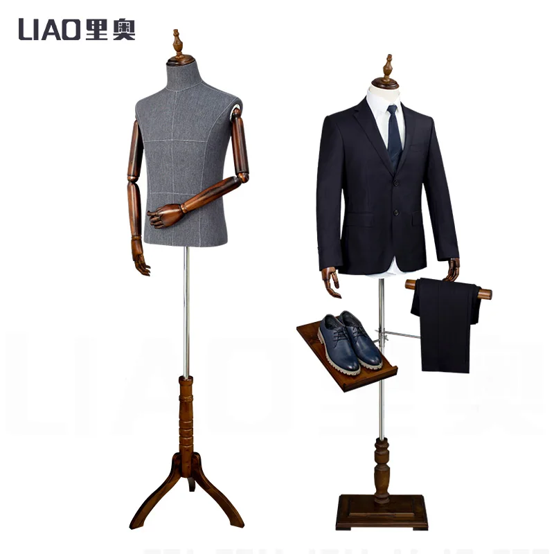 High-end Clothing Store Suit Display Model upper-body with Wooden Arm male mannequins for boutique clothes Adjustable Height