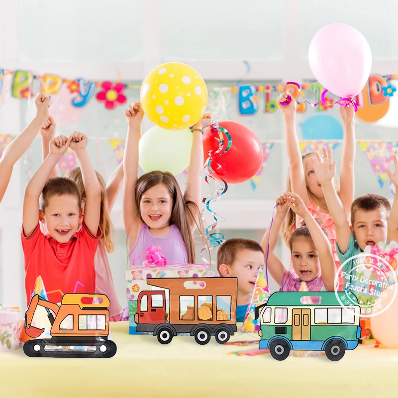 10Pcs Construction Truck Candy Gift Bag Police Car Excavator Cookie Snack Zipper Bags Kids Birthday Party Favors Decor Supplies