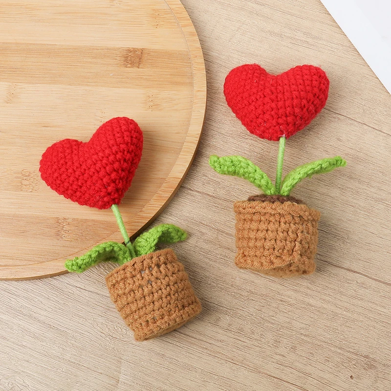 Valentine's Day Gift Heart Shaped Plant Handmade Knitted Flower Pot Christmas Mothers Day Birthday Party Home Table Decoration