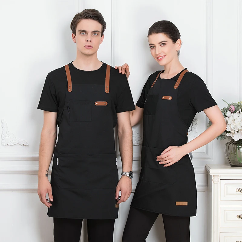 Men's And Women's Aprons Canvas Yellow Belt Back Cross Kitchen Restaurant Hanging Shoulder Apron Overalls