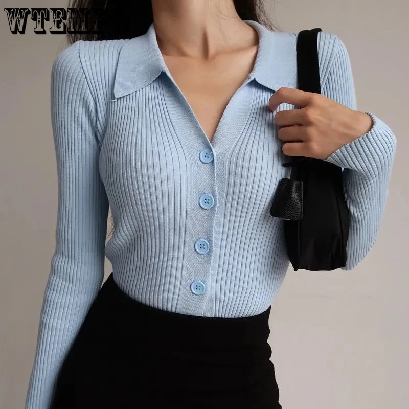 

Женский трикотажный кардиган в полоску, короткий топ с открытым пупком, привлекательный тонкий свитер с V-образным вырезом и длинным рукавом, американская рубашка в стиле ретро