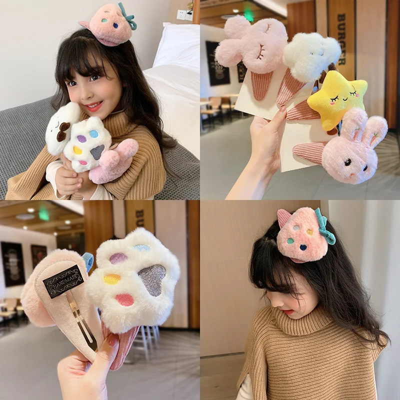 Large Face Washing Hairpin Korean Cute Plush Bear Animal Net Red Cartoon Side Clip  BB  Hair Accessories Cartoon headdress