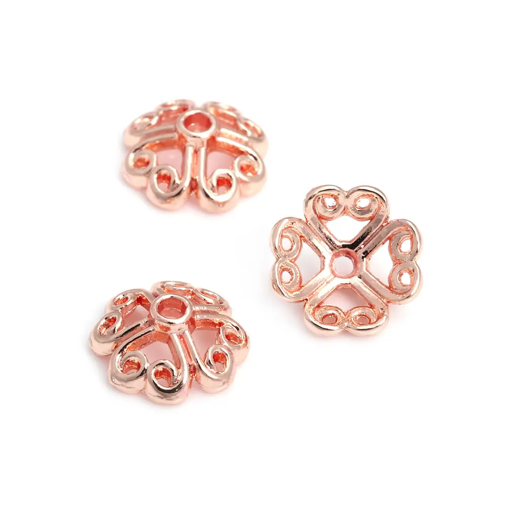 50PCS 18K 골드 컬러 황동 꽃 나무 잎 라운드 비즈 모자 Tessal 모자 쥬얼리 비즈 만들기 용품 Diy 결과 액세서리