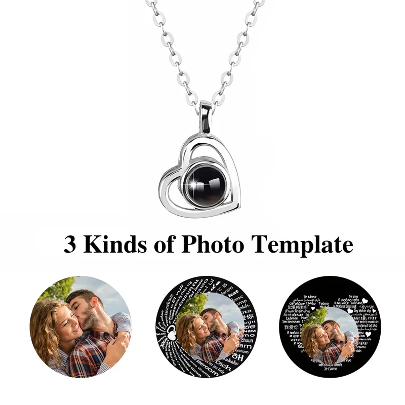 Collana di proiezione fotografica personalizzata con immagine all'interno collana ti amo 100 lingue collana personalizzata con ciondolo a cuore regalo