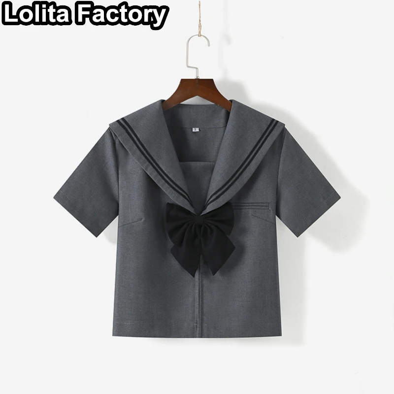 Japanese Women JK uniform gray Short/long Sleeve School Uniforms For Girls College Sailor Pleated Skirt JK Sets Uniform