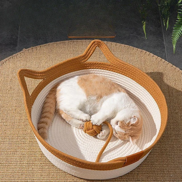 Summer Cool Pet Bed Rattan Cat Nest House Fashion Sleeping Basket Hand-woven Dog Breathable Bed Natural Plant Mat
