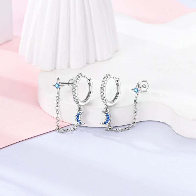 사랑스러운  컬러풀 더블 레이어 별이 빛나는 달 고양이와 강아지 귀여운 애완 동물 및 핑크 보라색 꽃 귀걸이 소녀 쥬얼리