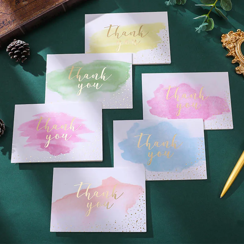 6Pcs/Set Thank You Card with Envelope Blank Folding Cards Birthday Wedding Party Greeting Card Note Message Blessing