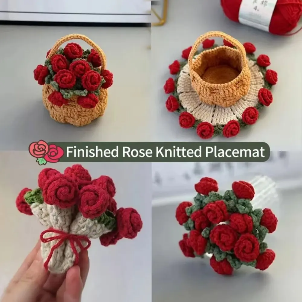 크리 에이 티브 미니 장미 꽃다발 코스터 손 니트 장미 꽃다발 플레이스 매트 DIY 크로 셰 뜨개질 꽃 냄비 귀여운 꽃 컵 받침 홈 장식