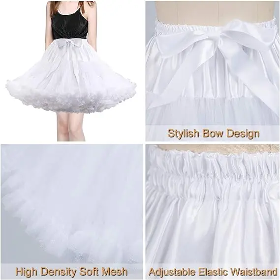 Laagste Pirce Dames 3-laags Geplooide Tule Petticoat Wit Zwart Tutu Gezwollen Party Cosplay Rok